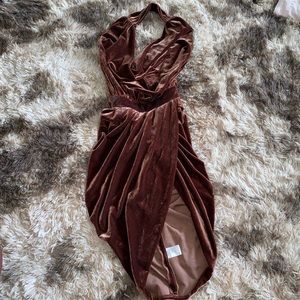 XS Fashion Nova Brown Velvet Cowl Neck Dress